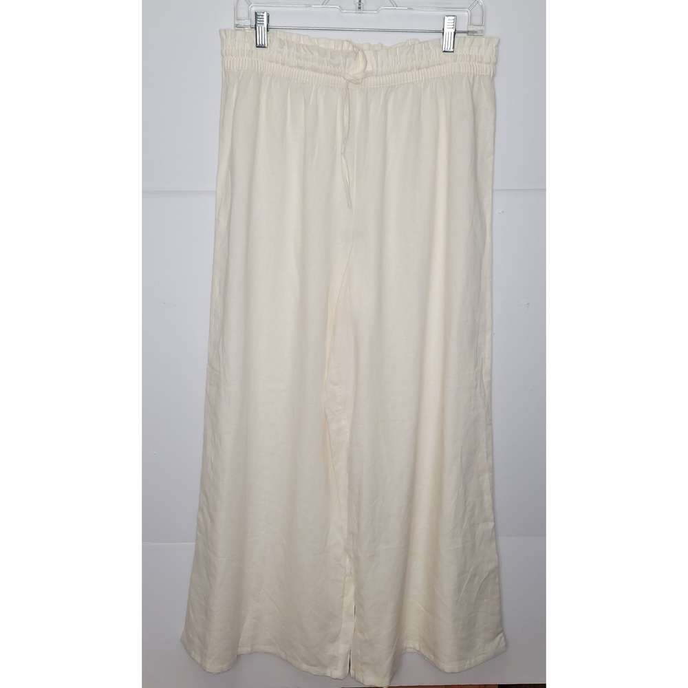 CALIA Cover Up Palazzo Pant M Cream Linen Blend Wide Leg Resort Minimalist Beach - Picture 2 of 9